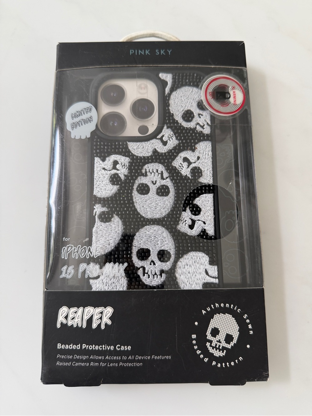 PINK SKY Reaper Beaded Skull iPhone 15 Pro Max Case Limited Edition new open box